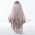 Back view of long pastel purple wig showing length and texture