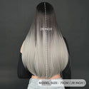Back view of long black and silver festival wig