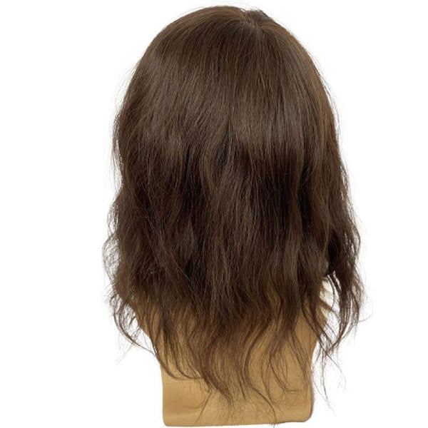 Back view of virgin human hair toupee showing full coverage and length