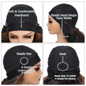 Black wig cap with labeled features on a white background