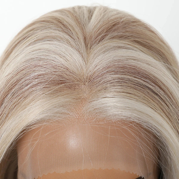Blonde wig on a mannequin head with a clear background