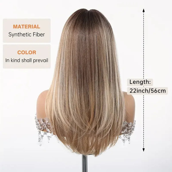 Blonde wig on a mannequin head with material and color information displayed.