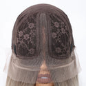 Brown lace wig cap with a clear mesh front on a white background