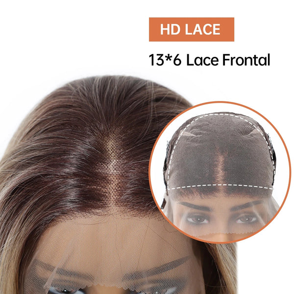 Close-up of HD lace front wig with detailed lace pattern