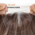 Close-up of HD lace hair extension with 'Undetectable' text and 'HD LACE' label.