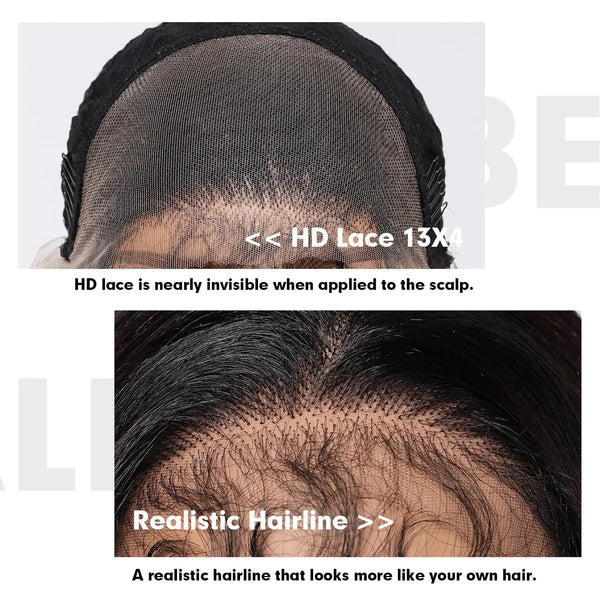 Close-up of a wig with HD lace and realistic hairline on a white background.