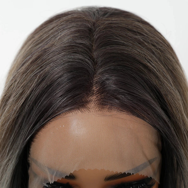 Close-up of a wig with a lace front on a white background