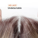 Close-up of hair with HD lace design labeled 'Undetectable' on a white background