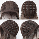 Close-up of lace cap construction on grey synthetic wig