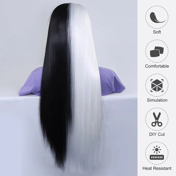 Half Black Half White Wig
