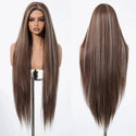 Long brown hair wig with natural layers on mannequin head