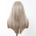 Mannequin head with long blonde hair on a white background