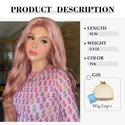 Pink wig labeled with product details.