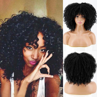 Voluminous synthetic afro wig with fluffy curls