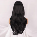 sleek wavy black wig with fringe