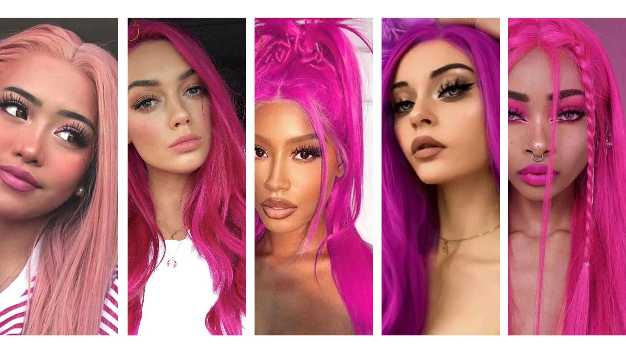 Images of Models wearing Pink Wigs