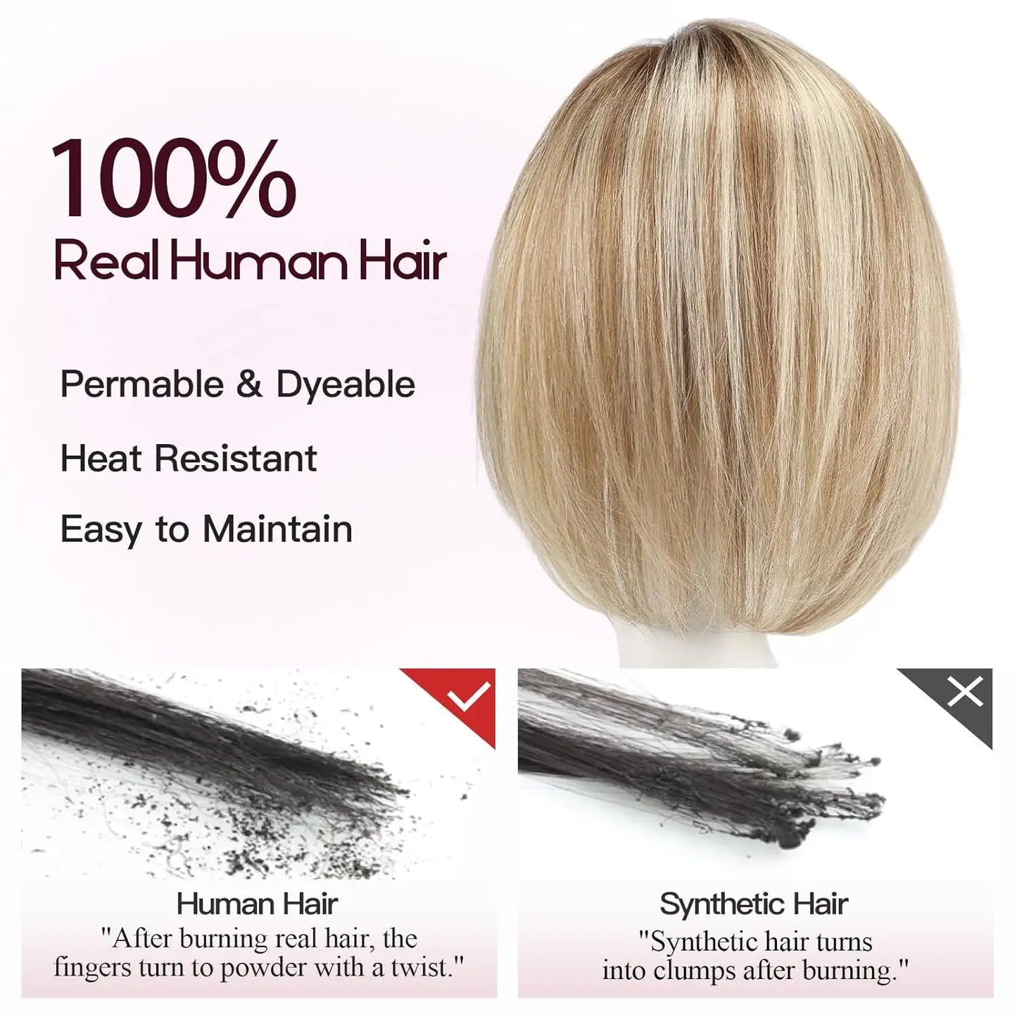 100% Real Human Hair Blonde Hair Topper with Dark Roots