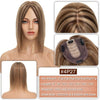 #4P27 Mixed Brown Hair Topper product with mannequin head and close-up details on a white background