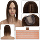 #4 Brown hair topper displayed on a mannequin head with close-up views and product details.