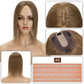 #6 Brown Hair Topper product with mannequin head, close-up of hairline, and base attachment on a white background.