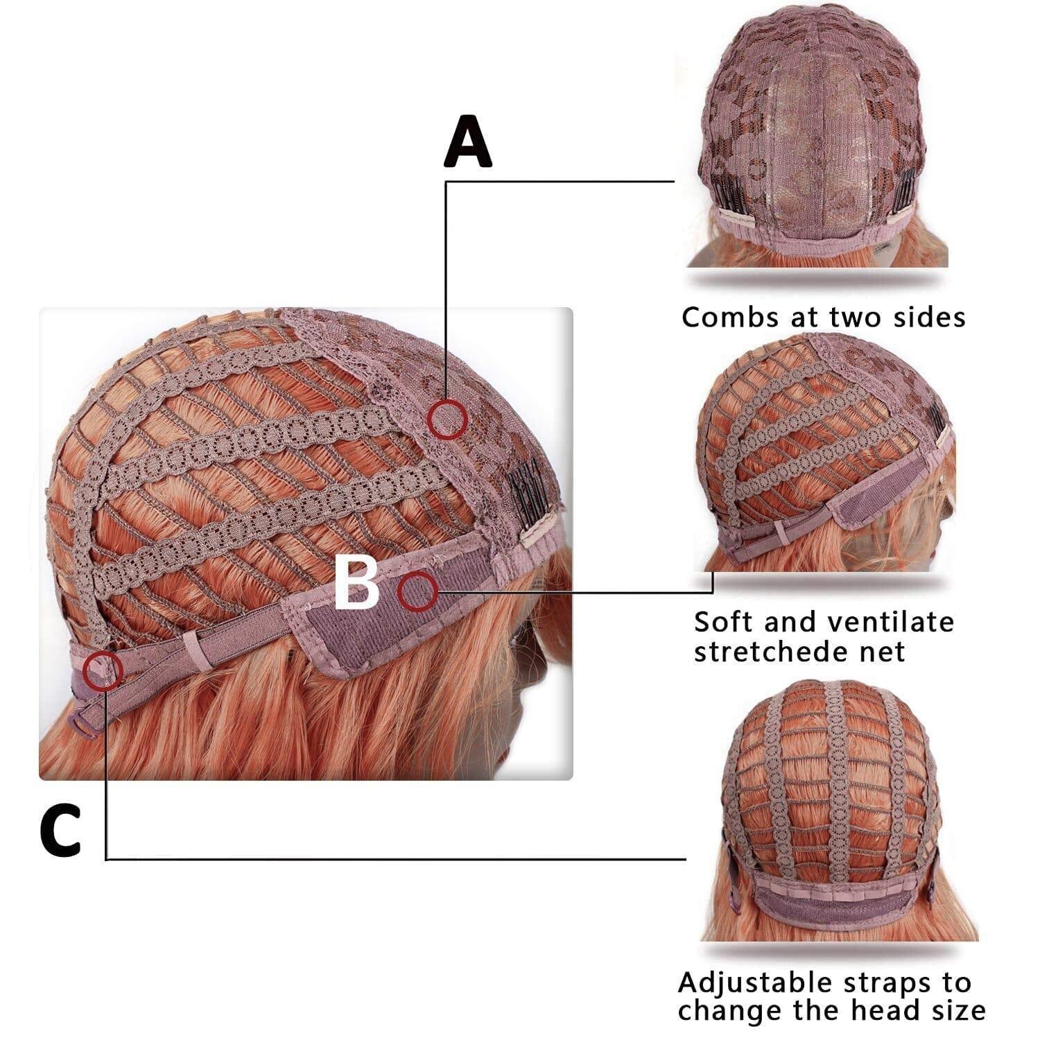 Adjustable cap inside auburn red wig – breathable and comfortable design