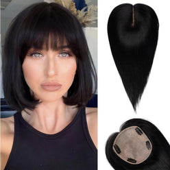 Affordable Hair Toppers UK Black With Bangs
