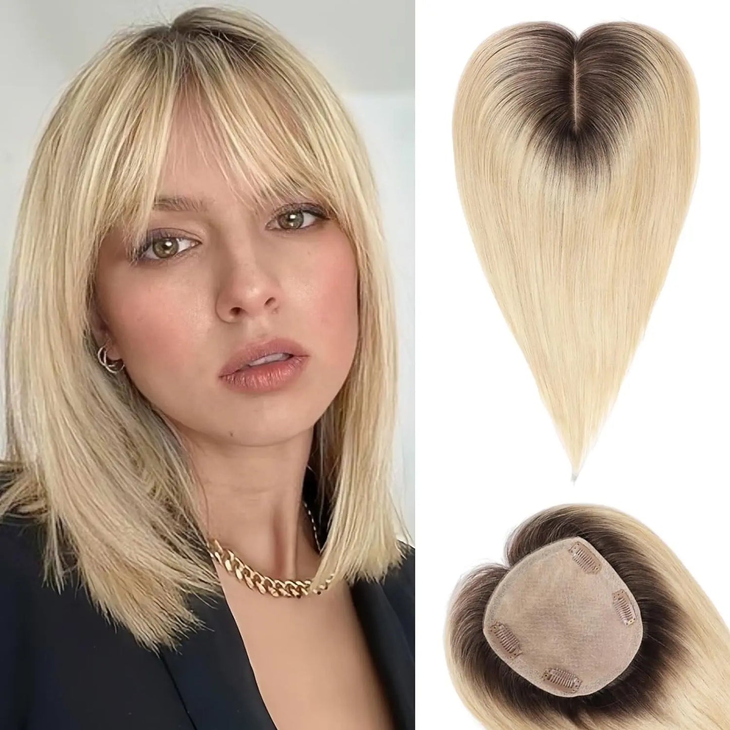 Affordable Hair Toppers UK Ombre Blonde With Bangs