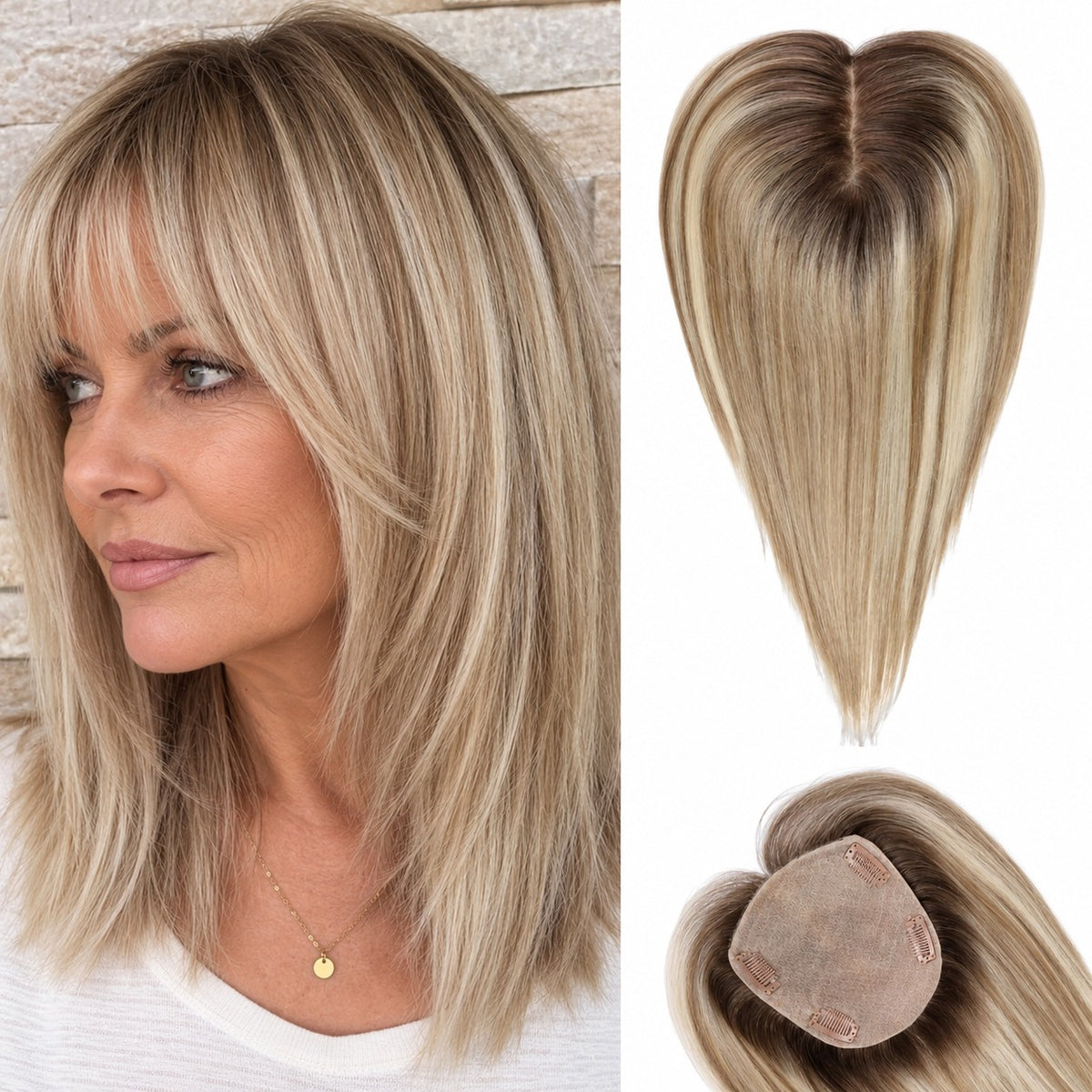 Affordable_Hair_Toppers_UK_Ombre_Mixed_Blonde_With_Bangs