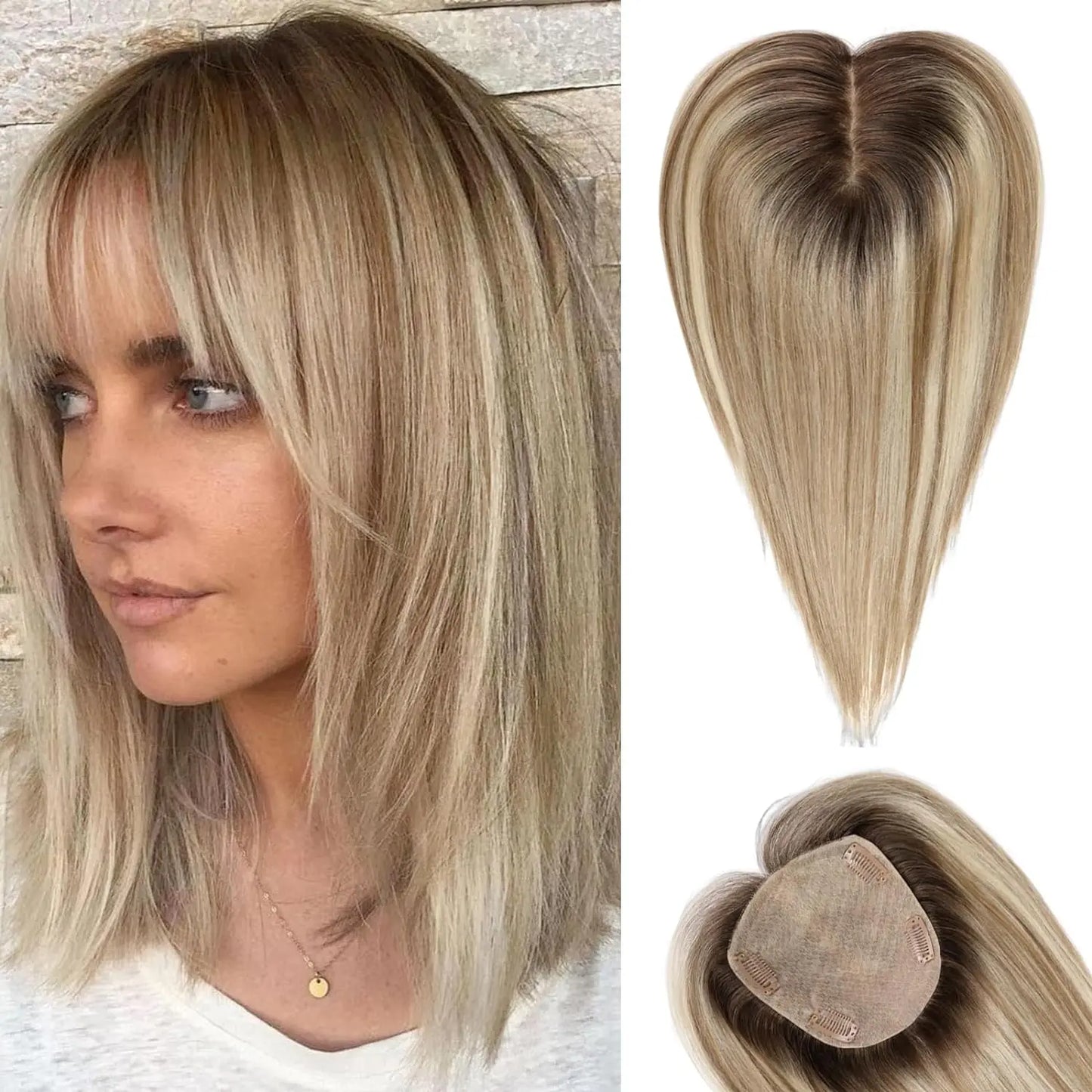Affordable Hair Toppers UK Ombre Mixed Blonde With Bangs