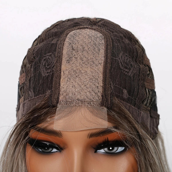 Ash Blonde Lace Wig cap on a mannequin head with a white background