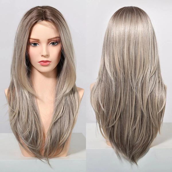 Ash Blonde Wig displayed on a mannequin head with a plain background