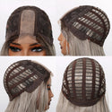 Ash Blonde Wig with a clear mesh cap on a white background