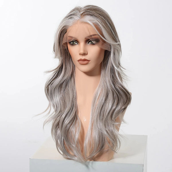 Ash grey wig styled with loose curls for everyday wear