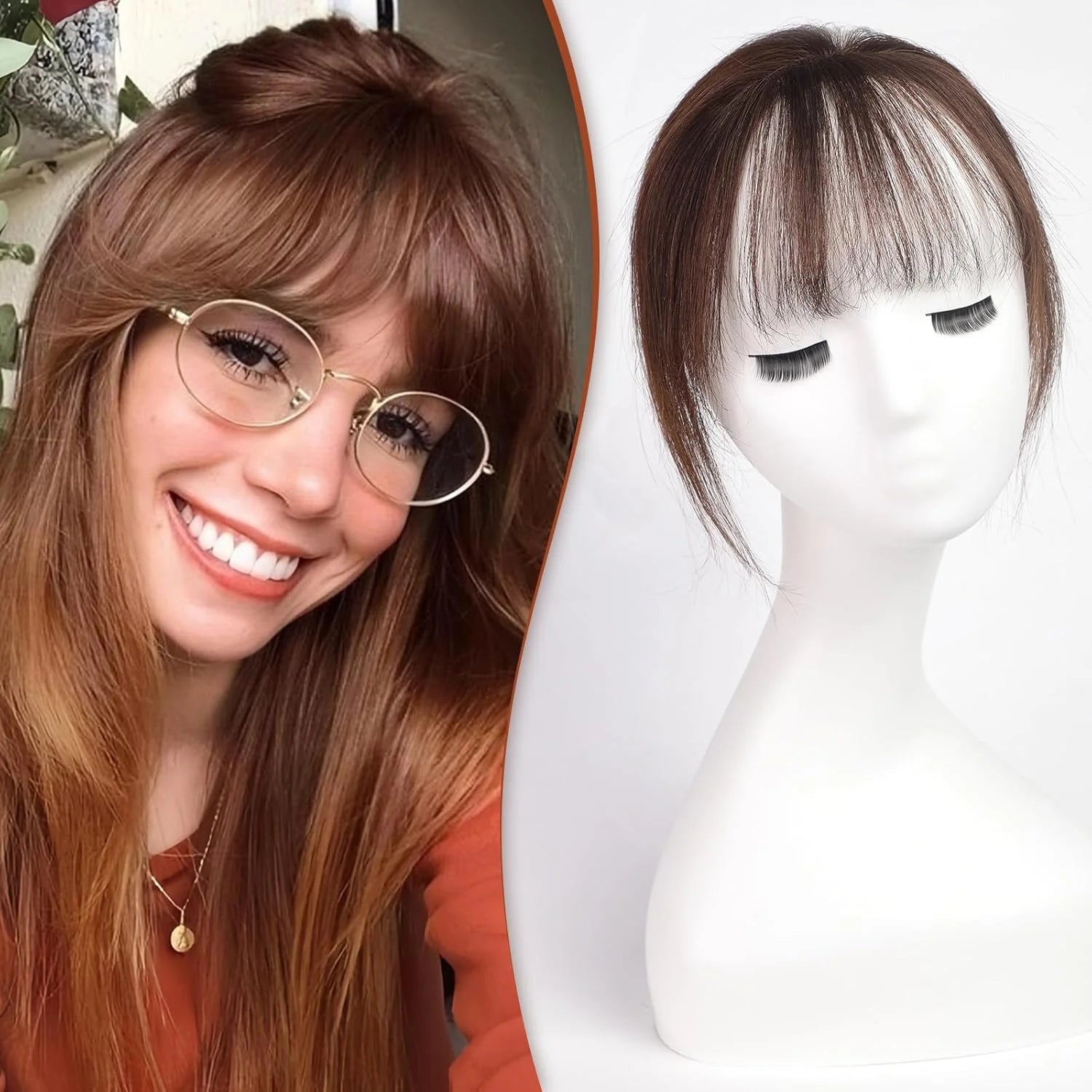 Auburn Brown Clip on Bangs Human Hair