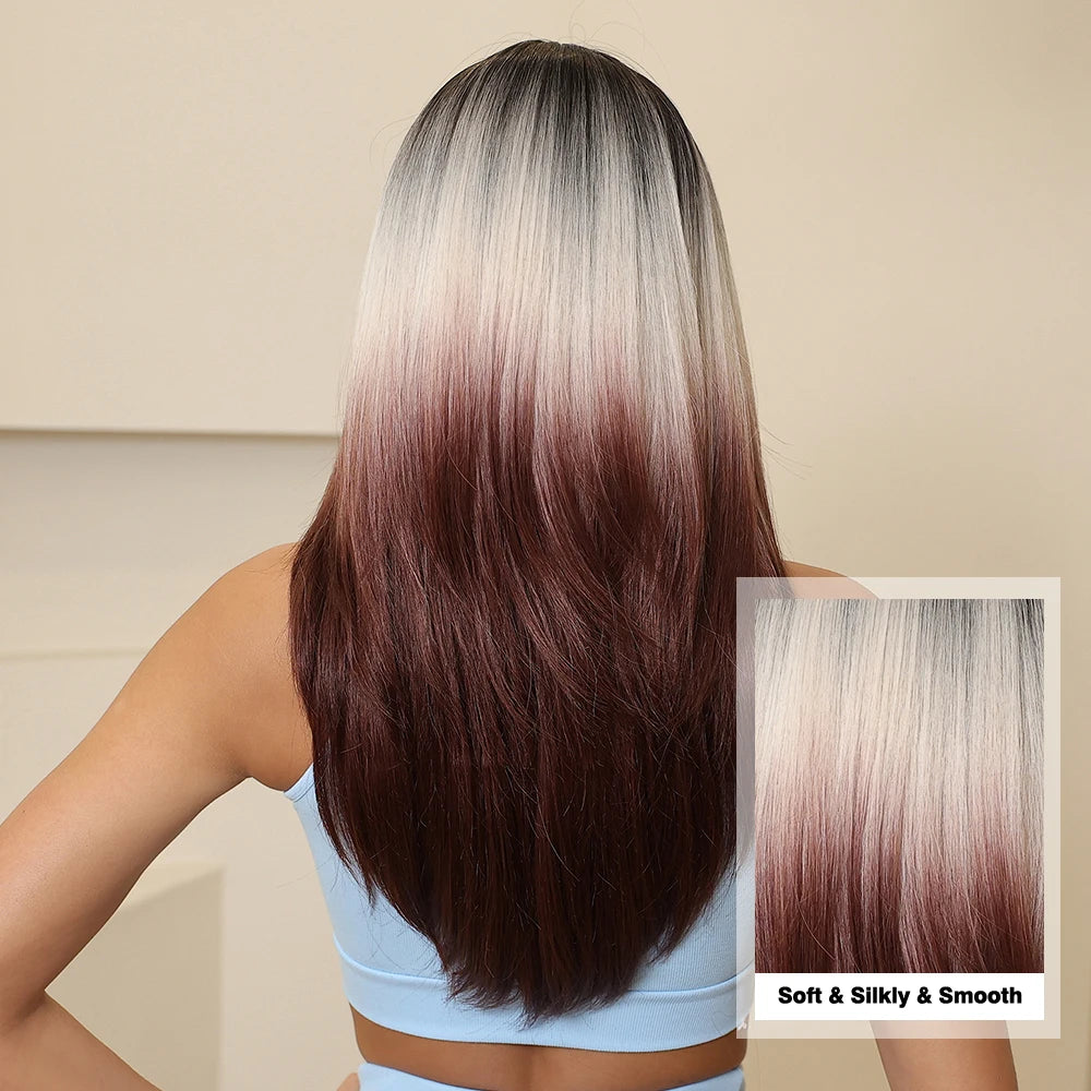 Back View of Blonde and Red Wig Showing Gradient Colour
