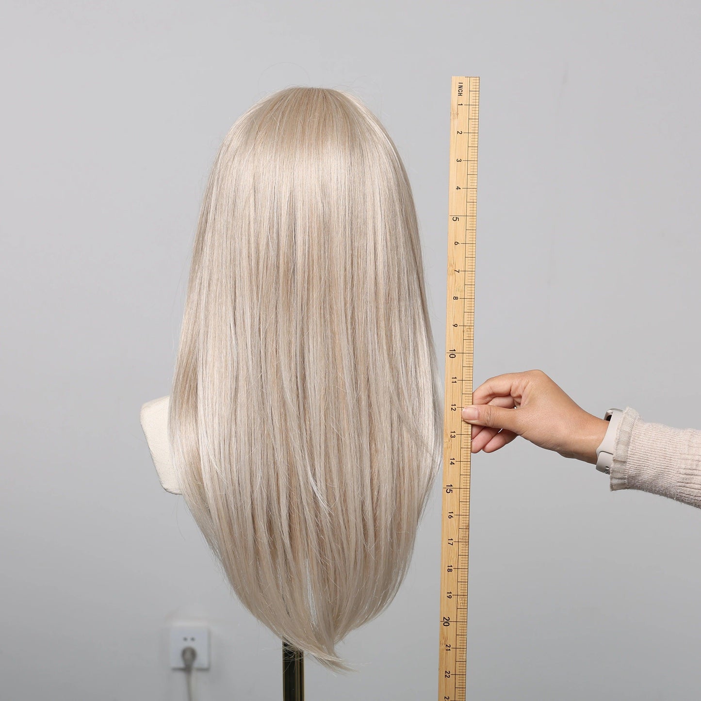 Back View of Mid-Length Blonde Wig with Tapered Ends