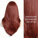  Back view of long red wig with realistic movement
