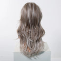 Back view of straight ash grey wig with smooth finish