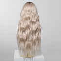 Back view of straight blonde hair wig – synthetic hair option