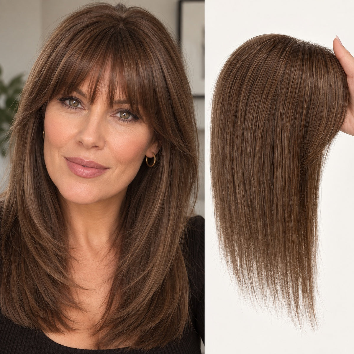 Best_Real_Human_Hair_Topper_UK_Brown_with_bangs