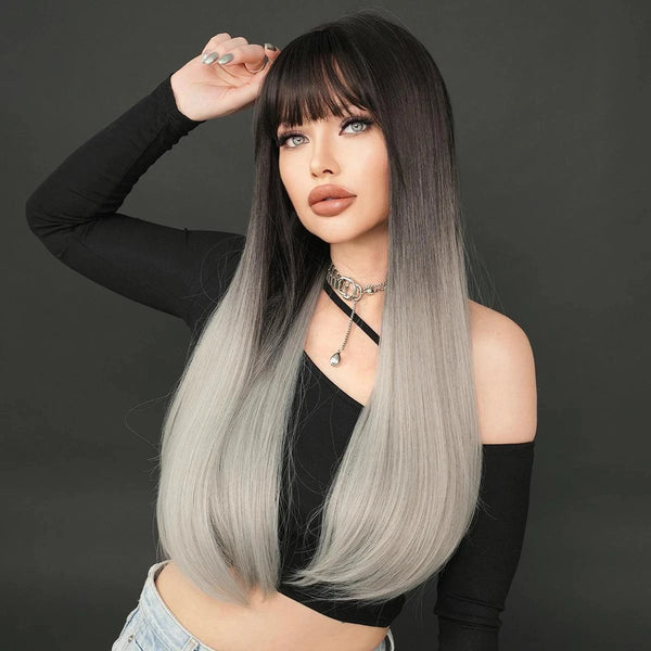 Black To Silver Ombre Wig
