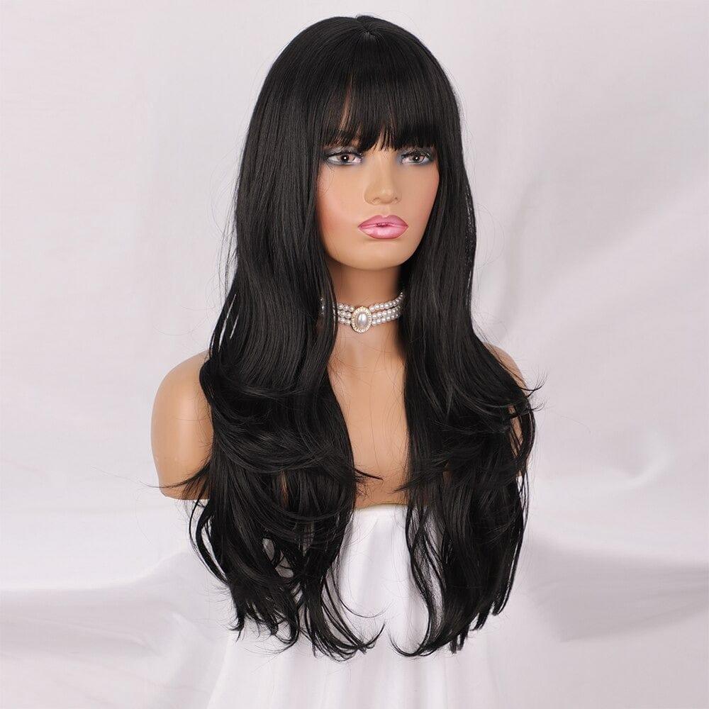Black Wavy Wig with Fringe