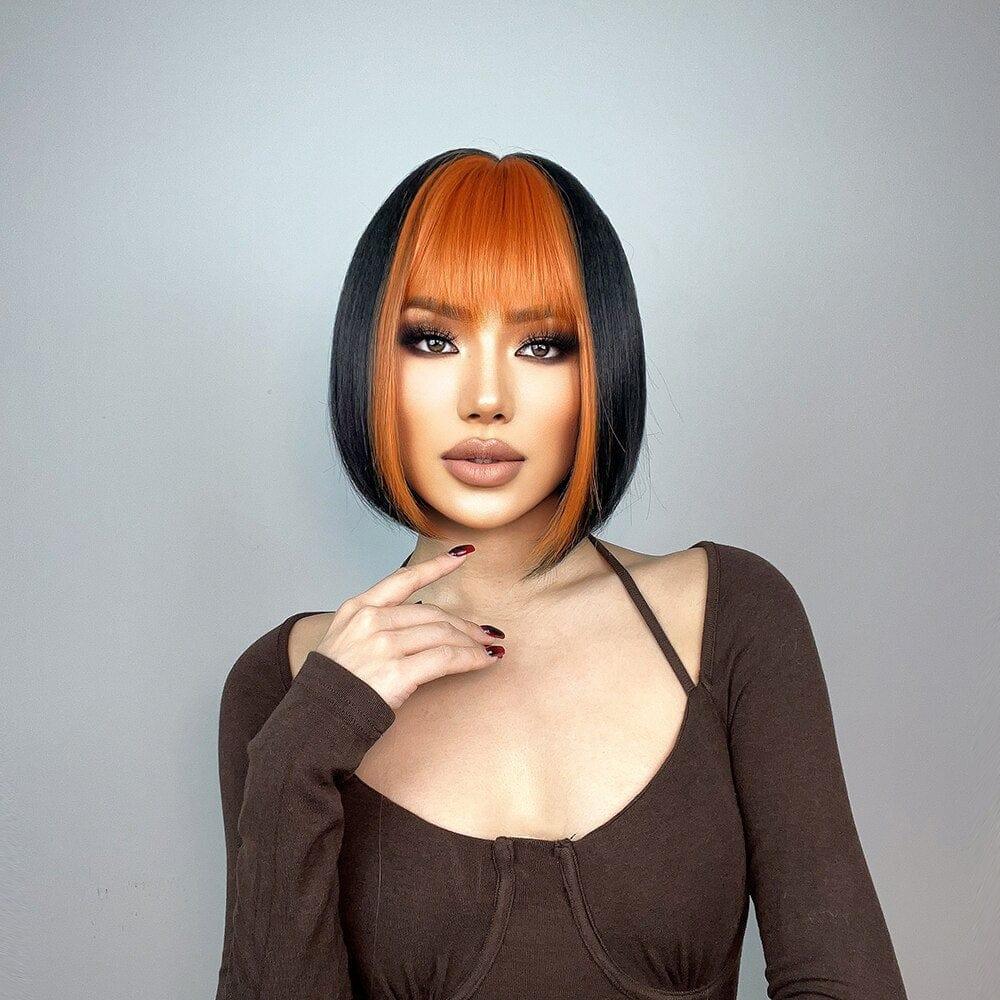 Black Wig with Orange Fringe