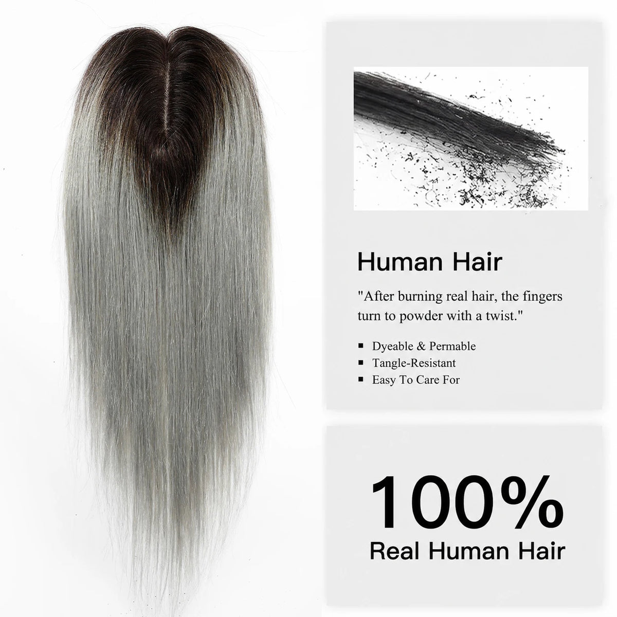 Black and Grey Human Hair Topper