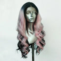 Black and pink synthetic wig on mannequin – realistic lace front construction