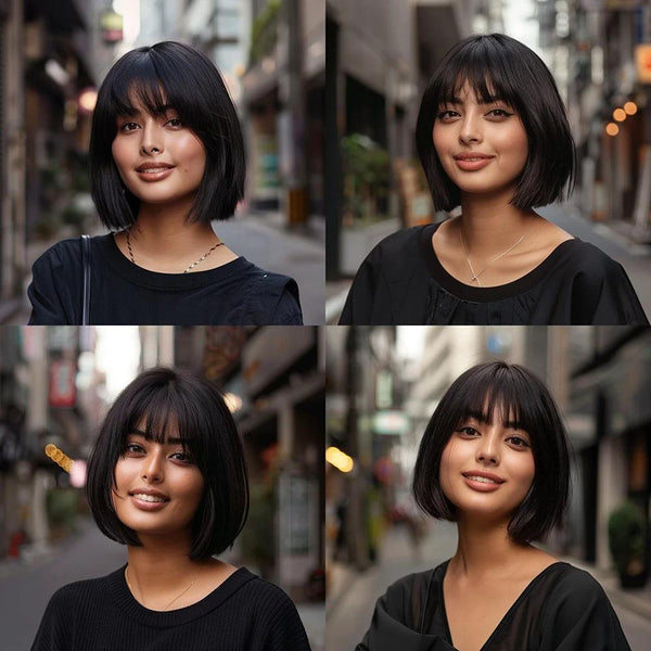 Black straight wig for everyday wear or professional styling