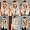 Bleach blonde synthetic wig with full fringe and natural volume