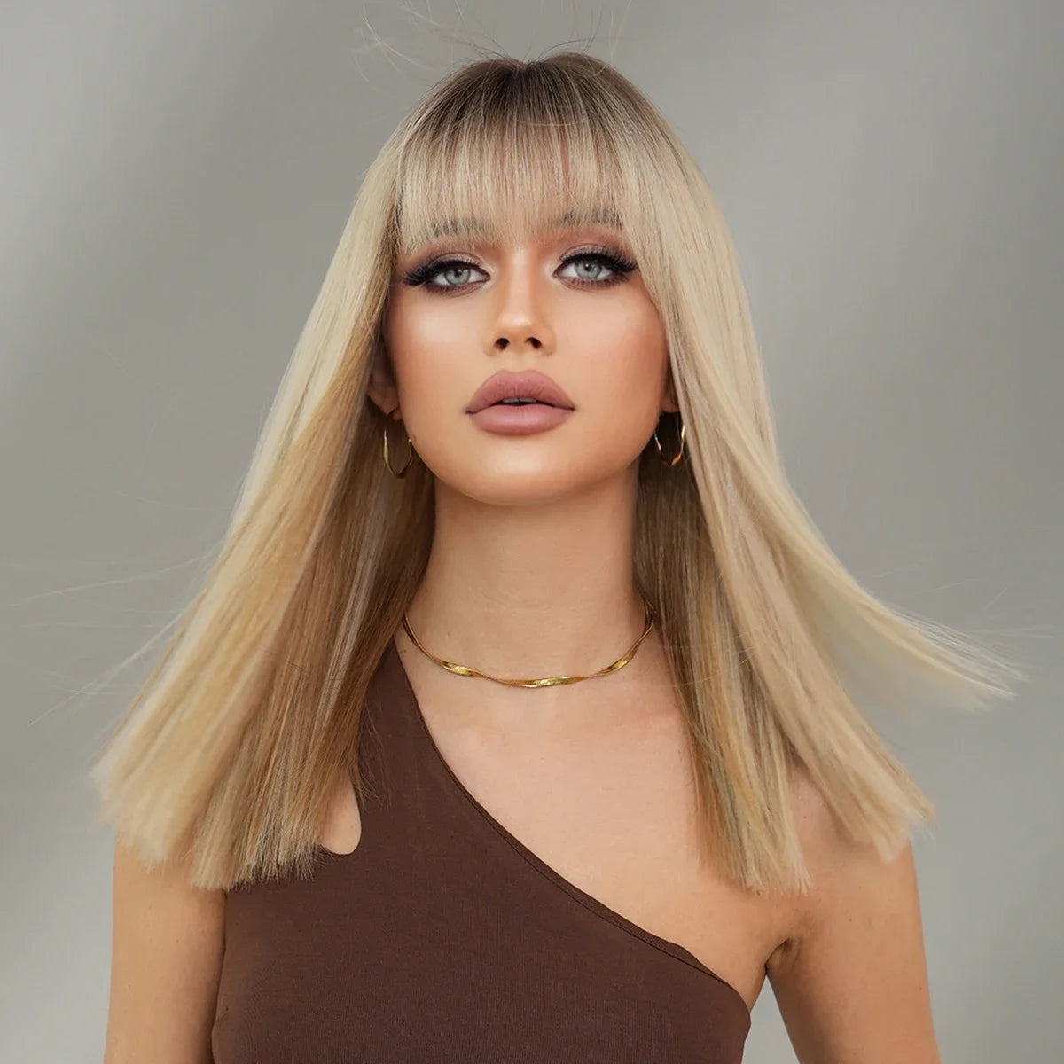 Blonde Bob with Fringe Wig Front View