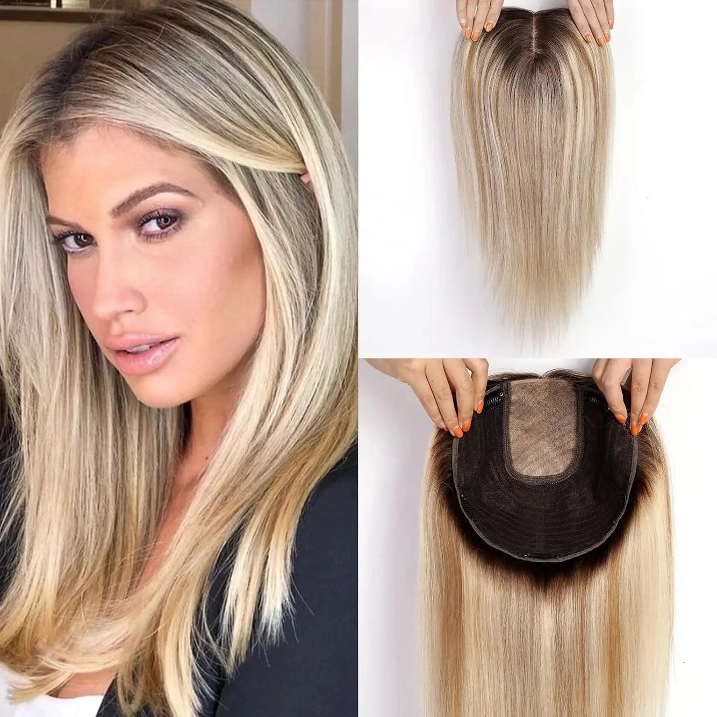 Blonde Clip-In Wiglet for Thinning Hair – Top View with Scalp Base