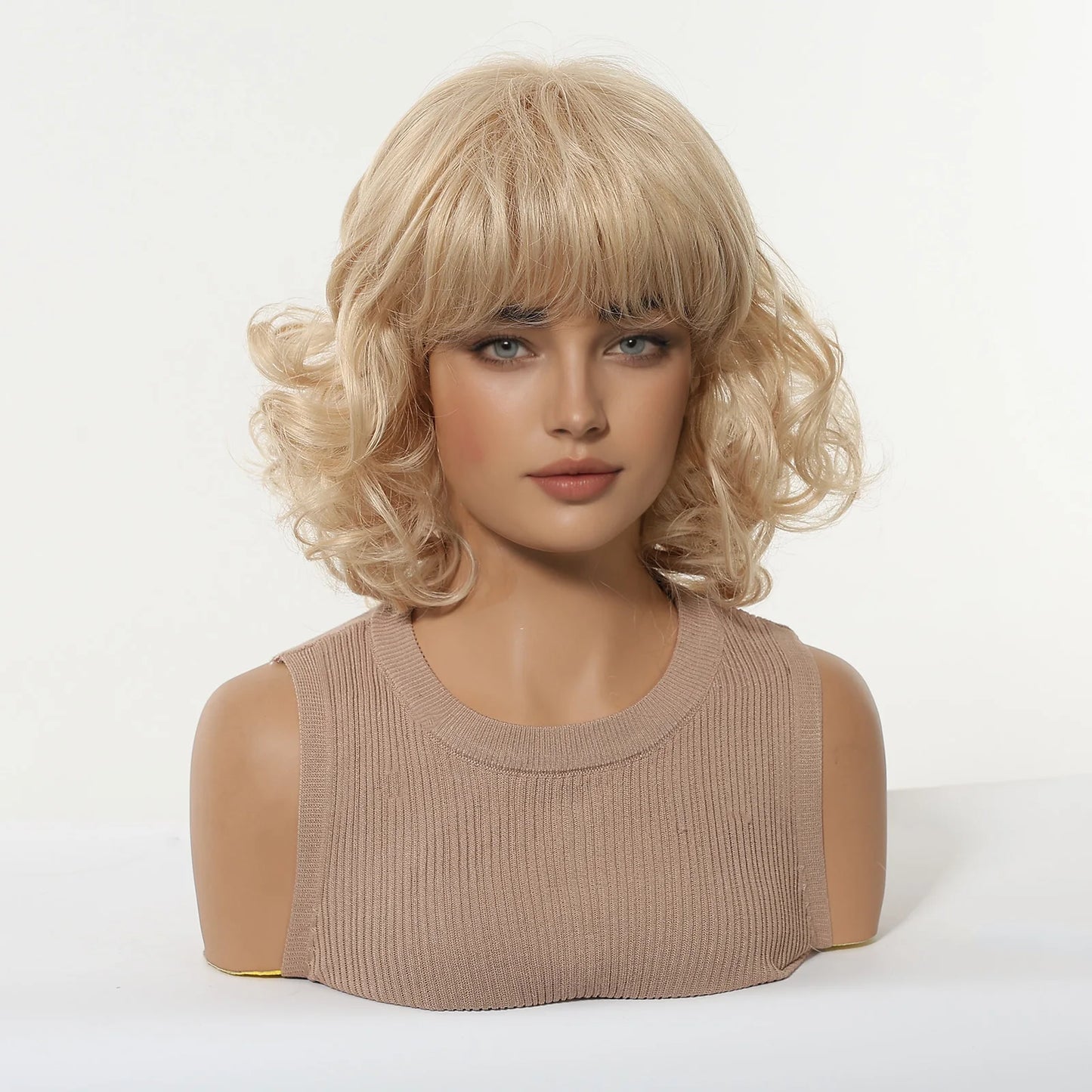 Blonde Curly Wig Front View